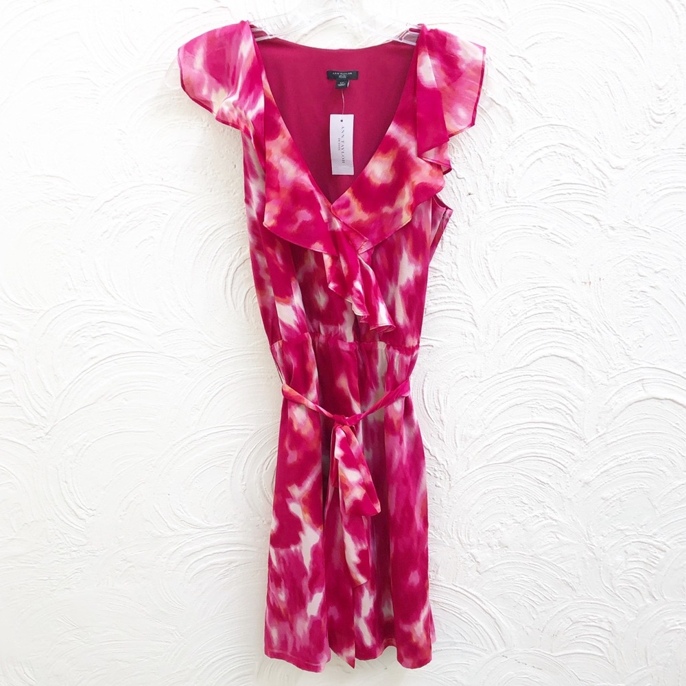 Ann Taylor Silk Watercolor Ruffle Dress 4 Petite